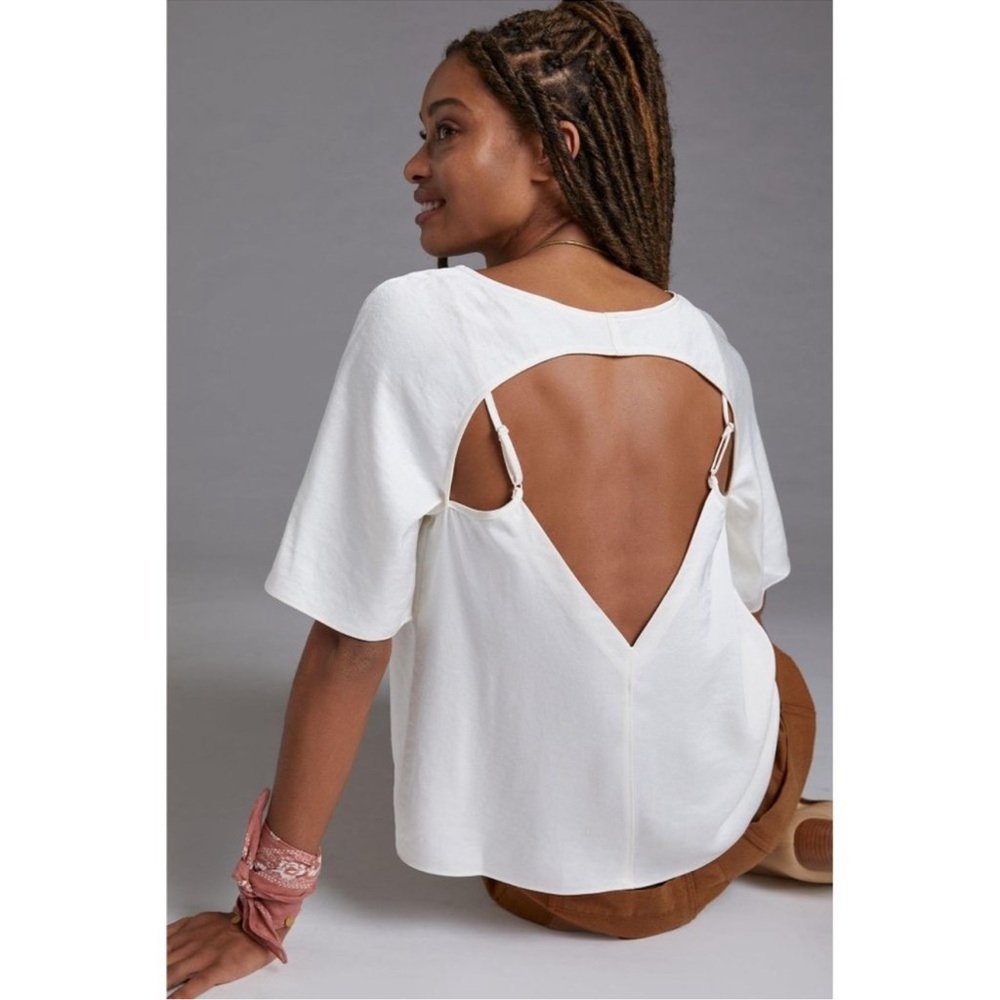 Anthropologie Daily Practice Cream/Off-White Sleek Open-Back Top, Size S